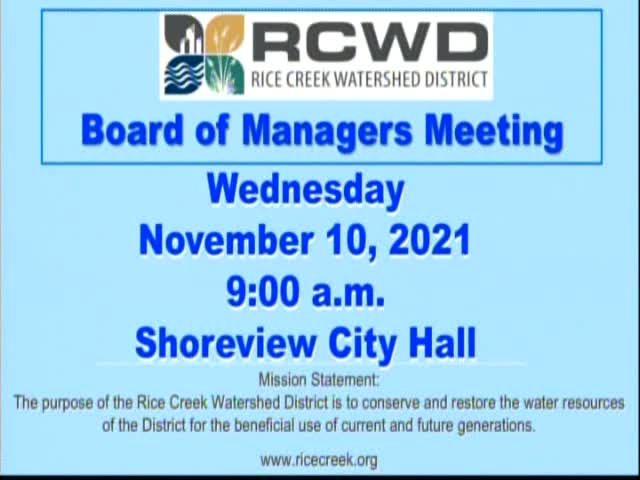 Thumbnail image for Rice Creek Watershed District Board Meeting - 11/10/2021