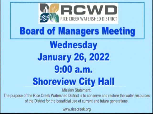 Thumbnail image for Rice Creek Watershed District Board Meeting - 1/26/2022