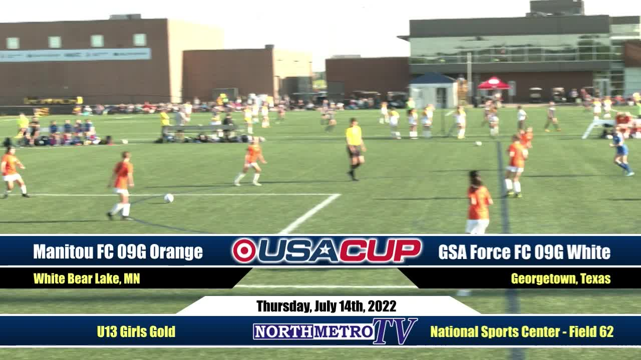 USA Cup Soccer Game 30: U13 Girls Gold - Manitou FC Orange v. GSA Force FC White