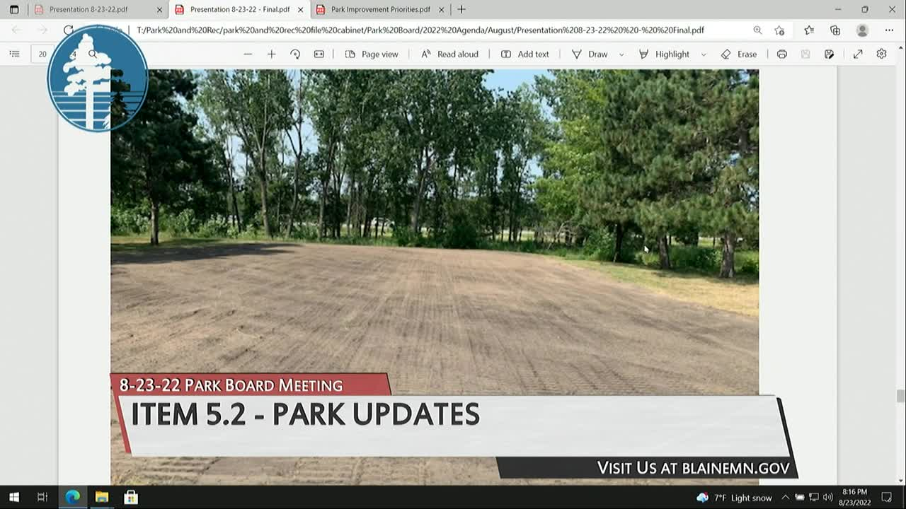 Thumbnail image for Blaine Park Board Meeting 8/23/2022